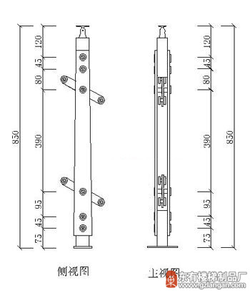 砂银玻璃不锈钢夹木扶手立柱(DY-8237)CAD图