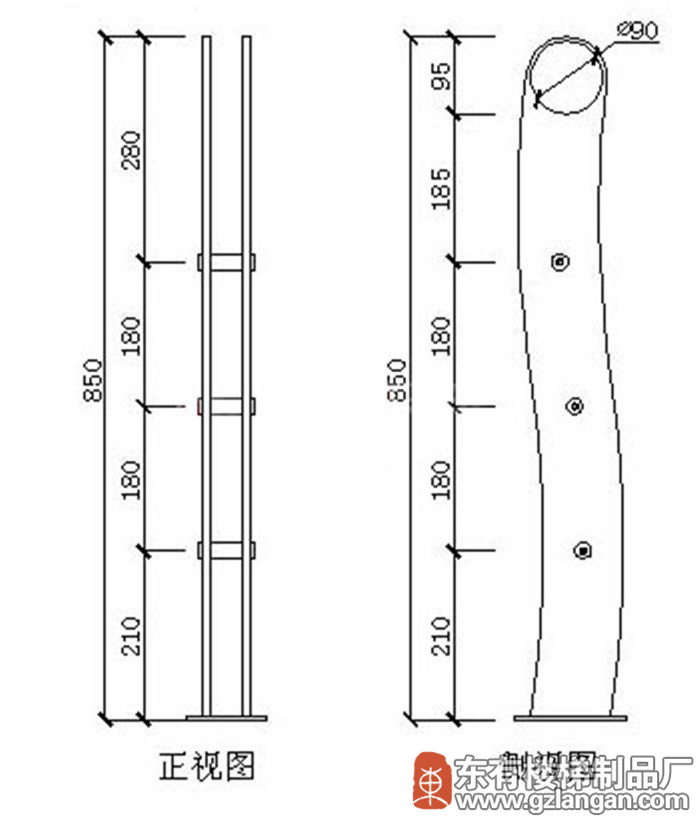 曲线双扁穿管不锈钢栏杆立柱(DY-8104)CAD图