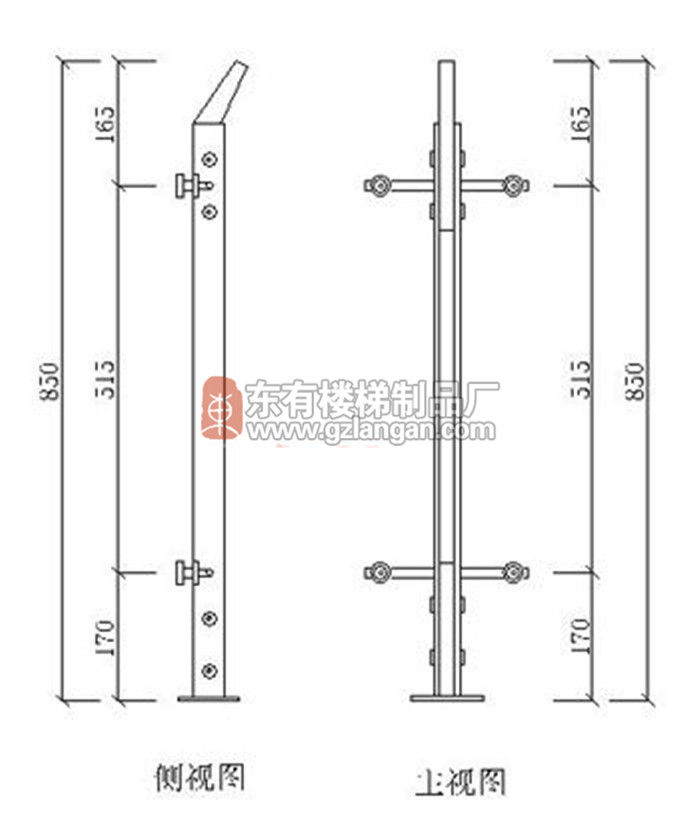 砂银不锈钢玻璃栏杆立柱(DY-8142)CAD图