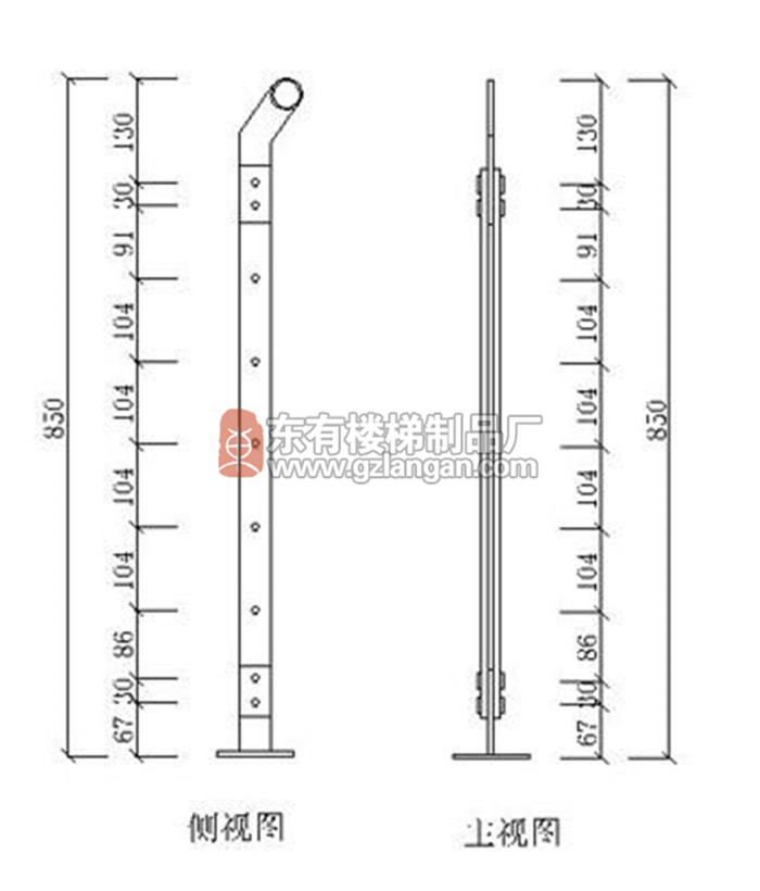 穿管玻璃不锈钢栏杆立柱(DY-8147)CAD图